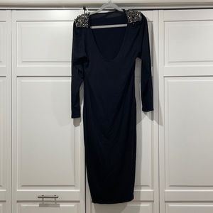 ASOS curve plus size women’s bodycon dress with shoulder bead detail.